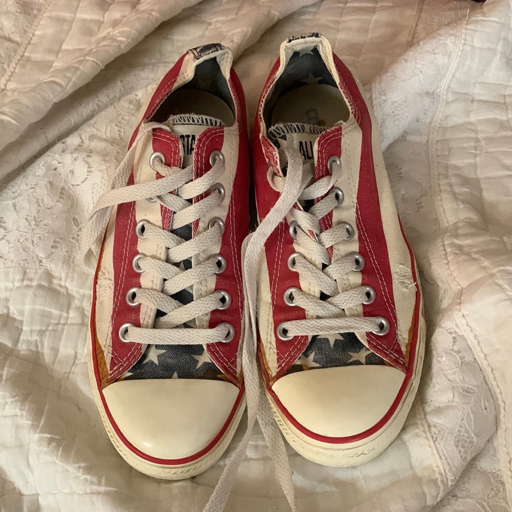 Red white and blue converse with white stars (4th of july)
